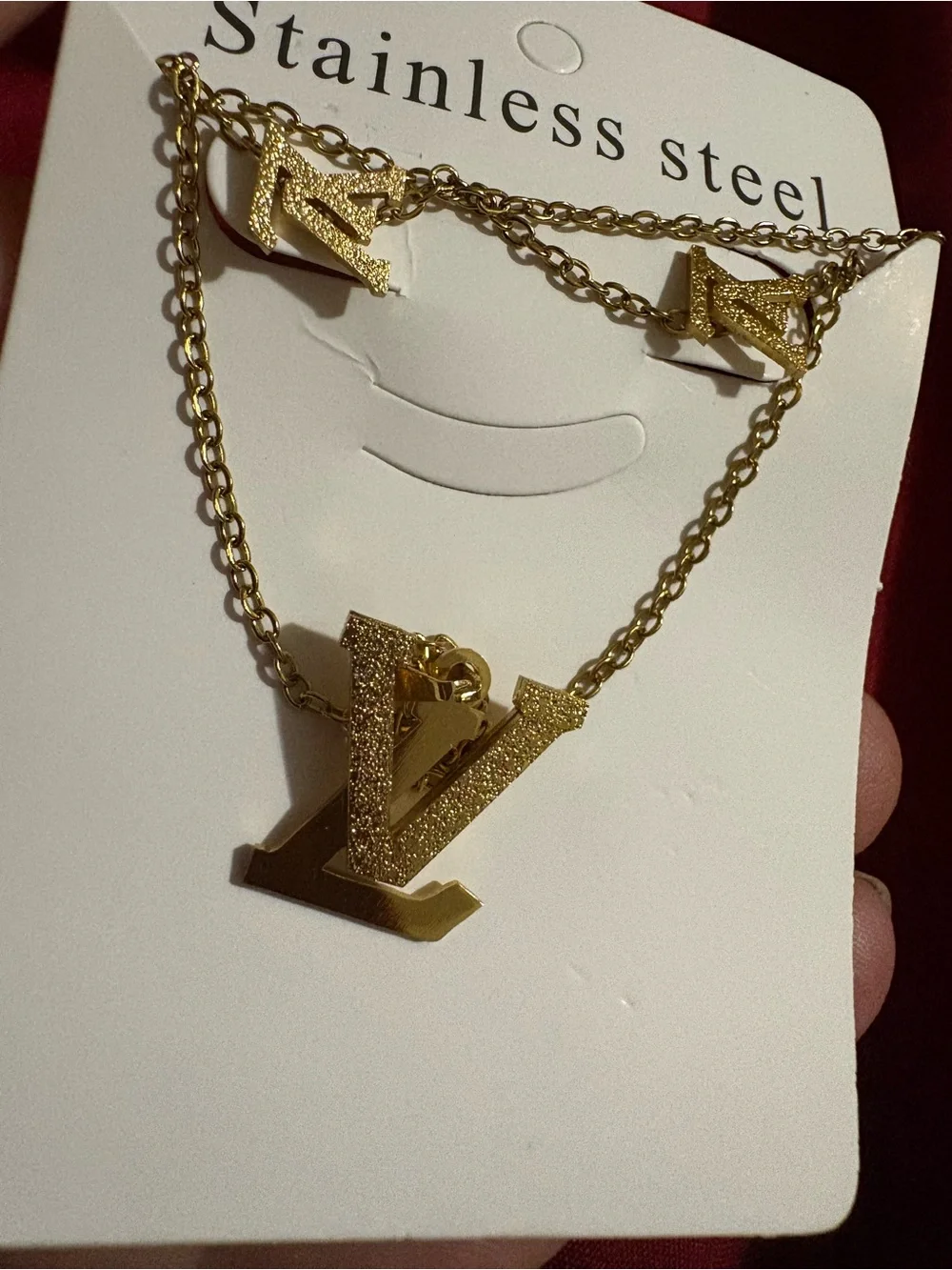 Gold Letter V Stainless Steel Necklace Set